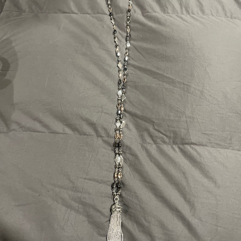 Nine West long necklace in silver, gold and gunmetal color